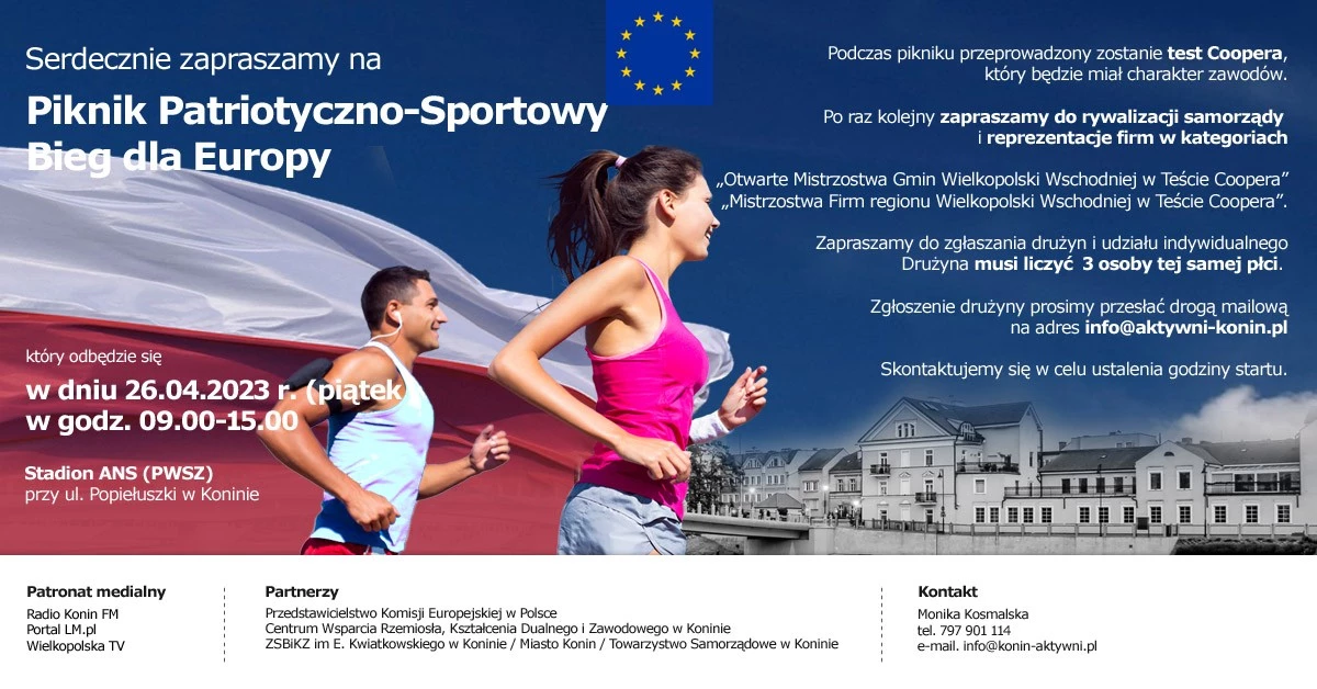 Aktywni Konin zapraszają na Piknik Patriotyczno-Sportowy. Bieg dla Europy
