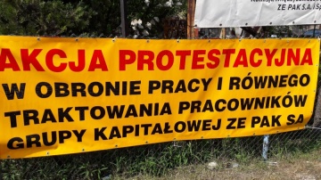 Związkowcy z konińskiej elektrowni protestują na rondzie w Pątnowie