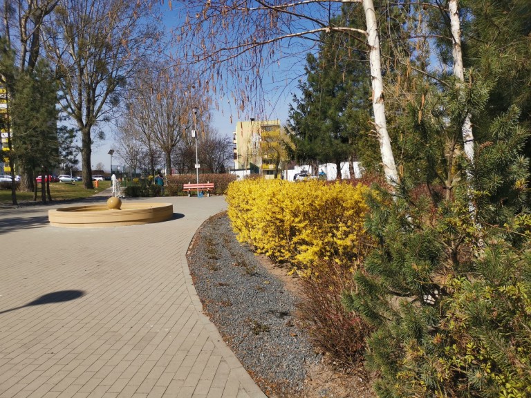 Zatorze pięknieje. Podświetlana fontanna między blokami