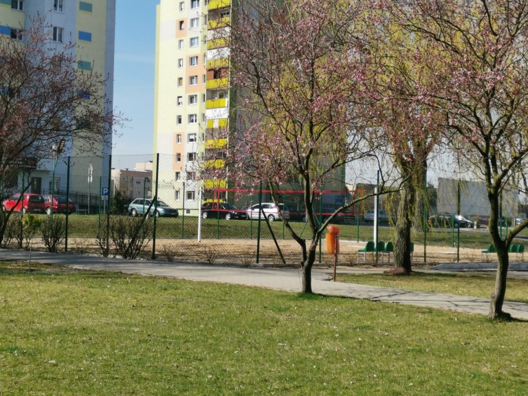 Zatorze pięknieje. Podświetlana fontanna między blokami