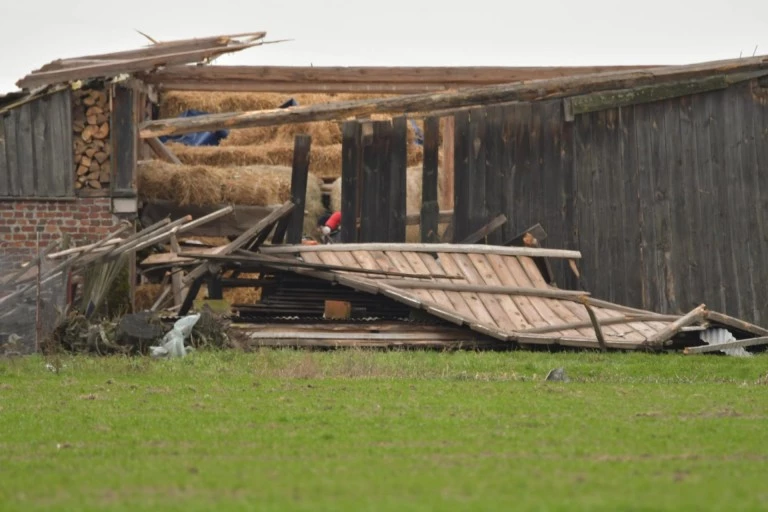 Konsekwencje wichury w gminie Rychwał. Powalone słupy, zerwane dachy