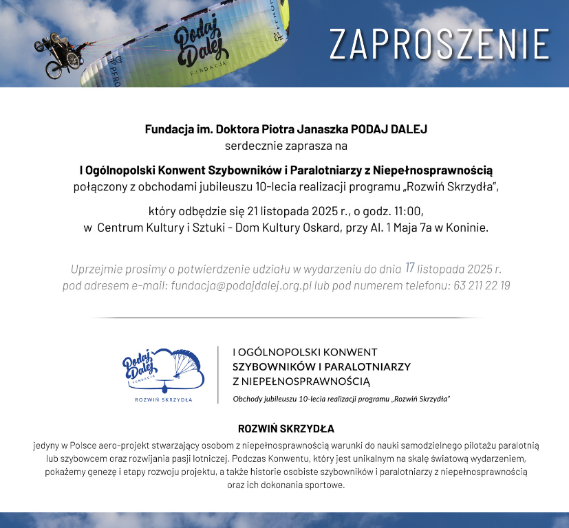 Rozwiń skrzydła nad Koninem. Szybownicy i paralotniarze z niepełnosprawnością