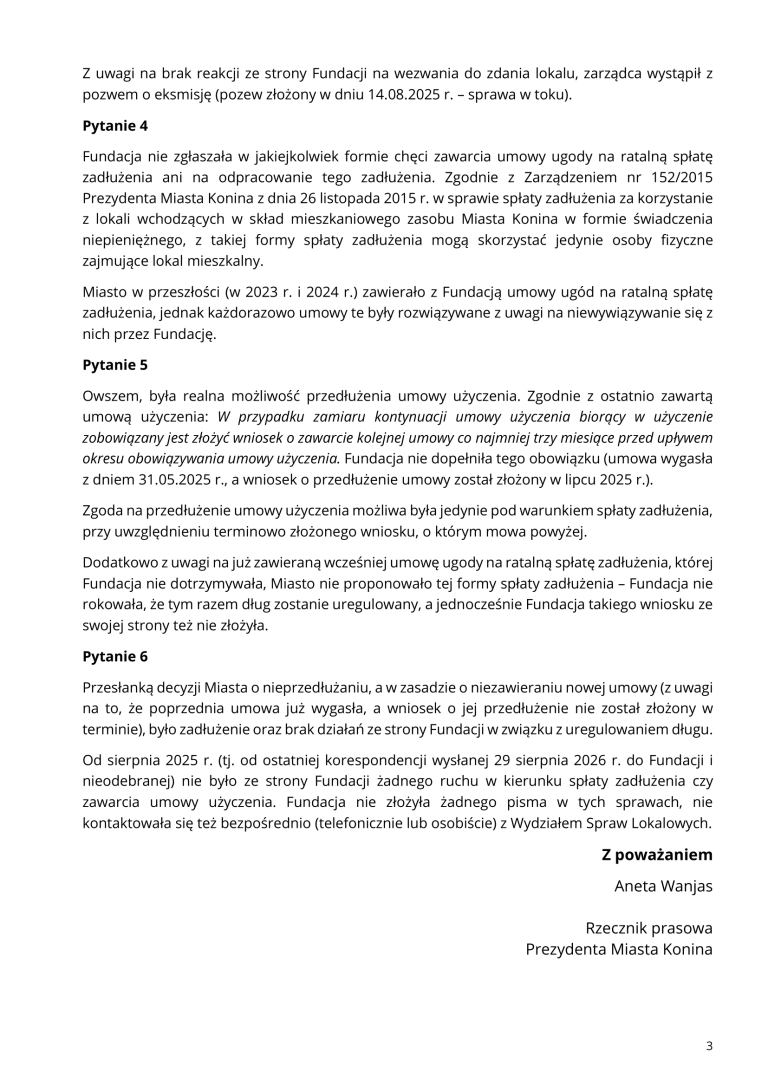 „Ja na tę chwilę długów żadnych nie mam”. Miasto zaprzecza słowom prezeski fundacji