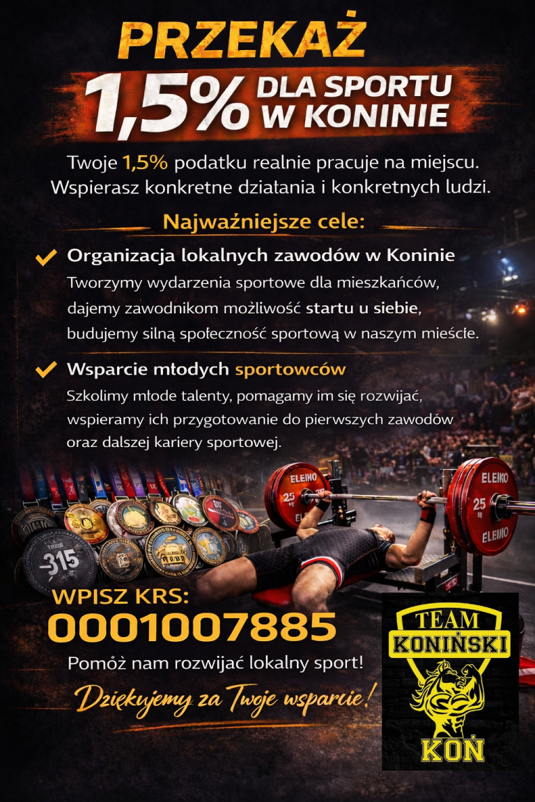 1,5% lokalnie. Koniński Klub Zawodników Sportów Sylwetkowych i Siłowych