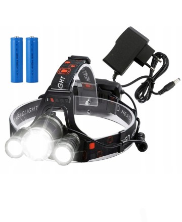 Latarka Latarka czołowa 3 x LED T6 CREE na akumulatorki + ła