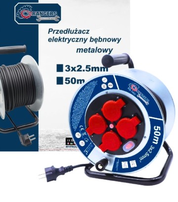 Przedluzacz bebnowy 50m 3x2,5 beben metalowy
