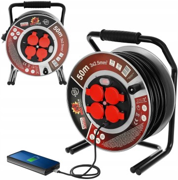 Przedluzacz bebnowy 50m 3x2,5 usb