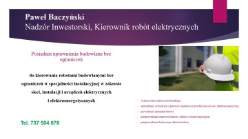 Kierownik rob&oacute;t elektrycznych, nadz&oacute;r inwestorski
