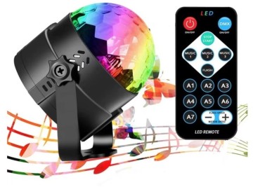 Kula disco projektor LED RGB z czujnikiem dźwięku i pilotem!