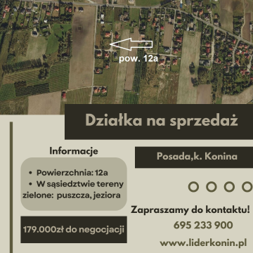 Sprzedam działkę budowlaną 12 arów – Posada, k. Konina
