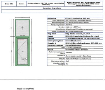 Drzwi alu lewe otwierane na zewnątrz, system Aluprof MB-79N