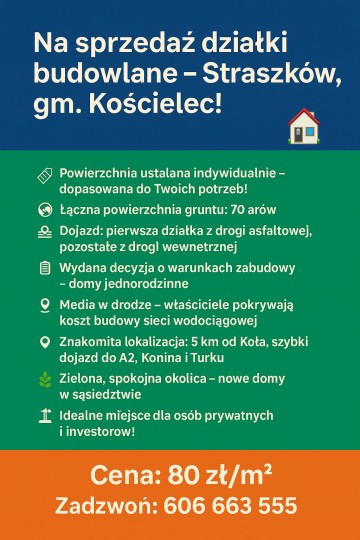 Na sprzedaż działki budowlane &ndash; Straszk&oacute;w, gm. Kościelec