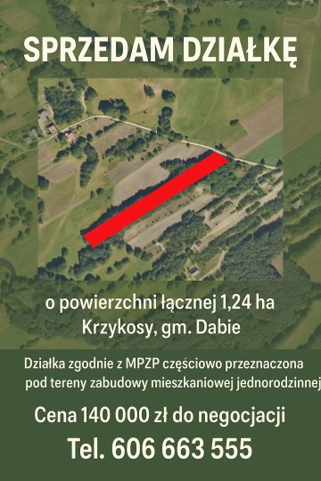 Na sprzedaż działka 1,24 ha &ndash; Krzykosy, gm. Dąbie