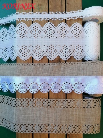 Koronki ażurowe , materiałowe ozdoby, taśmy cyrkoniowe