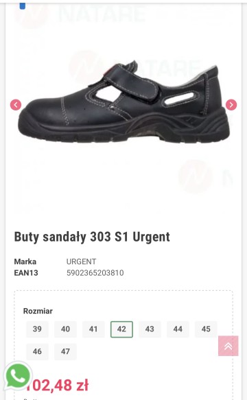 Sandały z Kapkami S1 rozmiar 42  Urgent