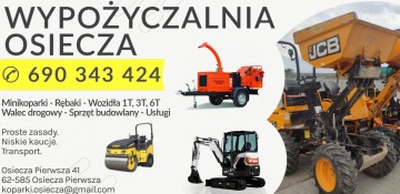 WYNAJEM Rębak Minikoparka Wozidło Budowlane Walec OSIECZA