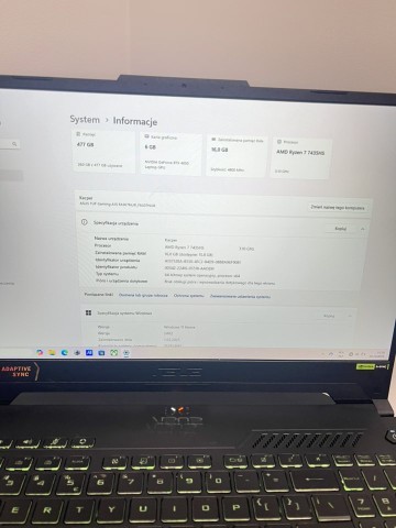 Laptop ASUS TUF Gaming A15 R7-7435HS/16GB/512 RTX4050 + gwar