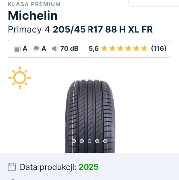 Opony letnie 205/45 R 17 michelin primacy