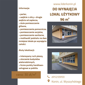 Konin &ndash; ul. Wyszyńskiego 26 | Lokal użytkowy 96 m&sup2; | Parter