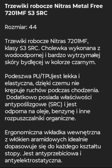 Sprzedam buty robocze Nitras Metal Free. roz.44