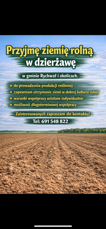 Przyjmę ziemię rolną w dzierżawę
