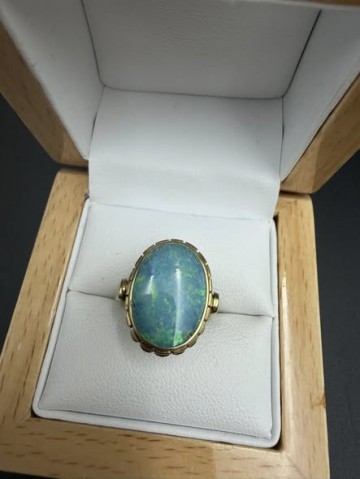 Złoty pierścionek z opalem Próba 585 Kamień naturalny opal