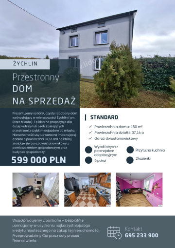 Przestronny dom 150 m&sup2; na dużej działce 37 ar &ndash; Żychlin