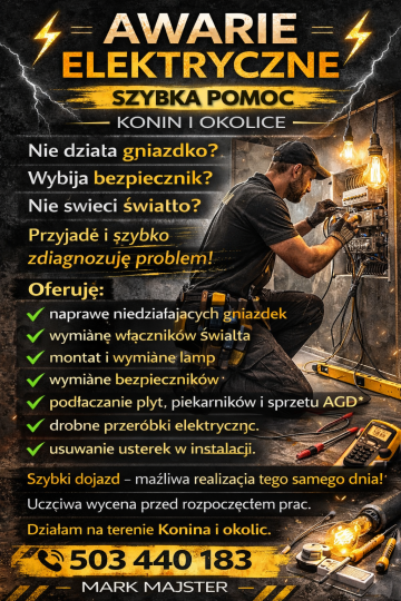 ⚡ AWARIE ELEKTRYCZNE &ndash; SZYBKA POMOC &ndash; KONIN I OKOLICE ⚡