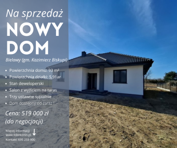 Nowy dom 93 m&sup2; w stanie deweloperskim&ndash;Bielawy, 5km od Konina
