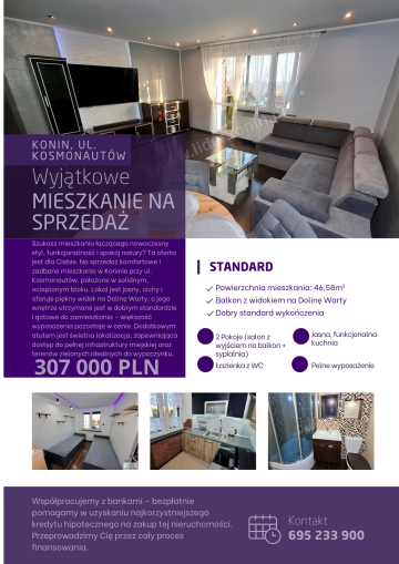 Przytulne mieszkanie 46m&sup2; z widokiem na Dolinę Warty | KONIN