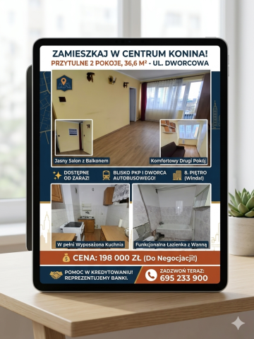 Przytulne 2-pok. mieszkanie w sercu Konina-8. piętro z windą