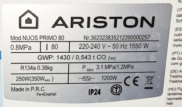 Podgrzewacz wody z pompą ciepła ARISTON NUOS PRIMO 80 litrów