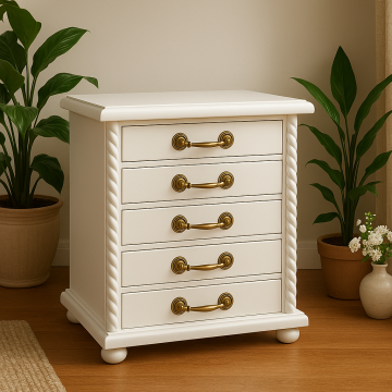 Biała drewniana szkatułka z szufladami