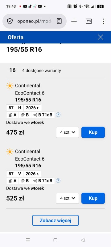 Nowe Opony letnie 195/55R16 Continental EcoC 6