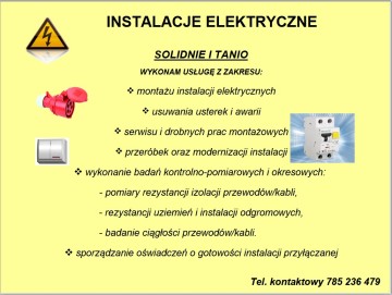 ELEKTRYK - instalacje elektryczne, wykonywanie pomiar&oacute;w