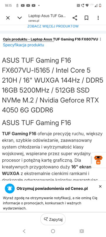 Nowy Laptop Asus Gamingowy