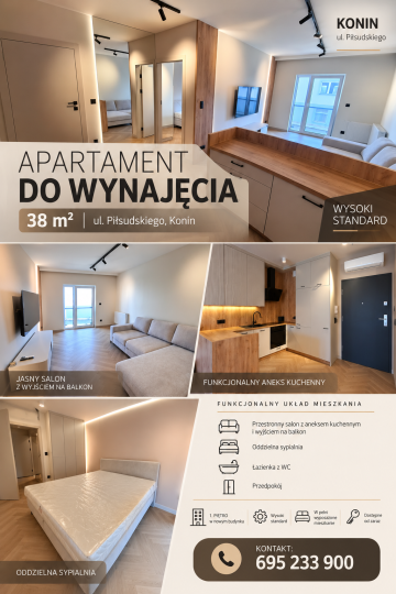 Apartament 38 m² | Konin, ul. Piłsudskiego | Wysoki standard