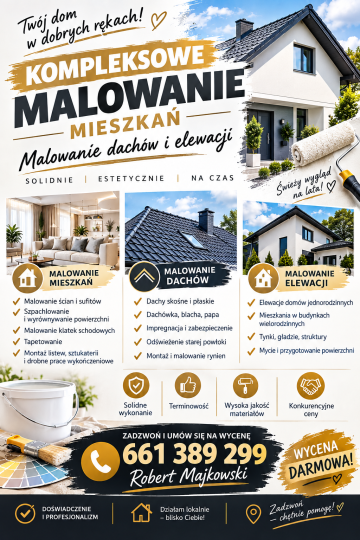 Kompleksowe malowanie mieszkań elewacji dachów